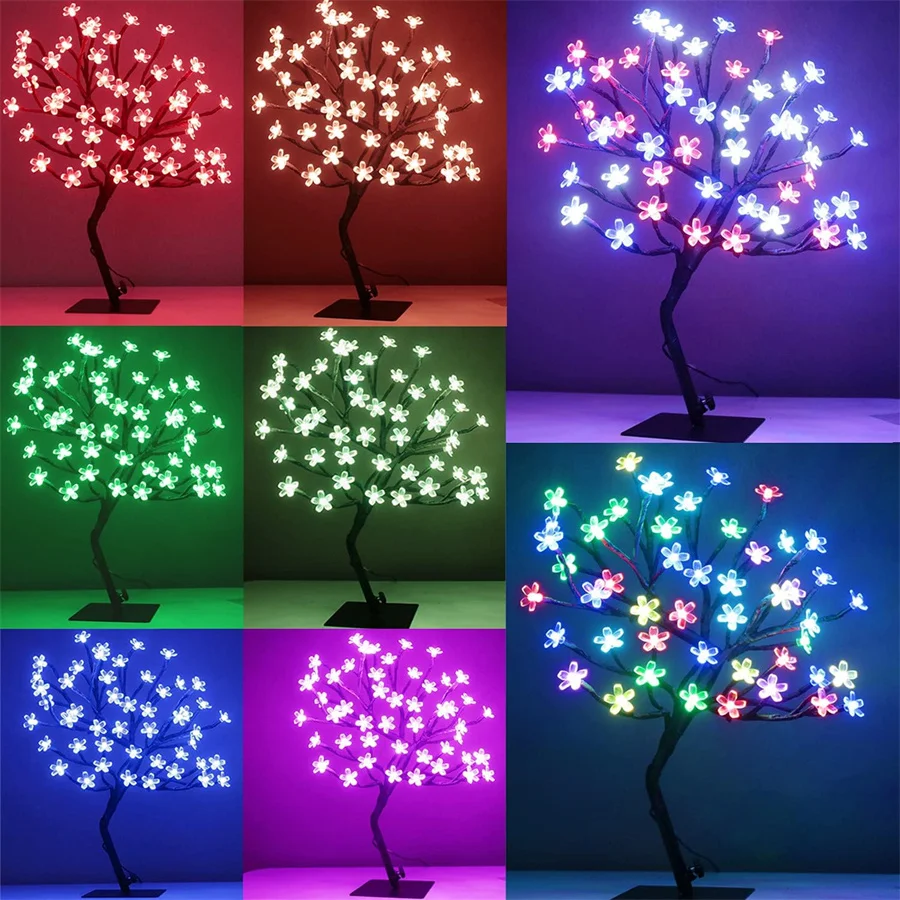 48 LED RGB Cherry Blossom Tree Light with Remote 16 Color LED Artificial Flower Bonsai Tree Table Lamp For Valentine\'s day Decor