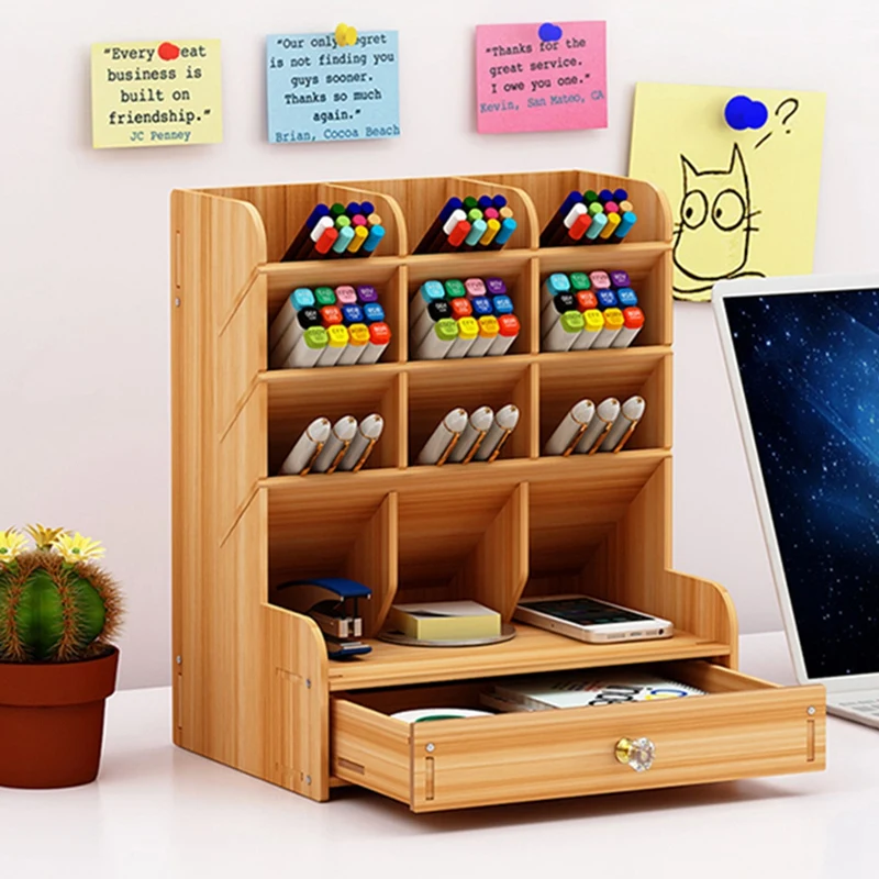 Abwr-desktop Organizer, kayu pemegang pena kotak penyimpanan, kreatif dan modis multi-fungsi pemegang pena rak Desktop kantor