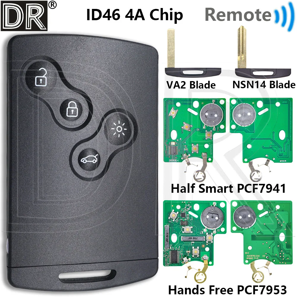 Grande puce ID46/4A, clé télécommande de voiture semi-intelligente/mains libres pour Renault Megane 3 Laguna 3 Grand Scenic Koleos Fluence Clio IV Captur