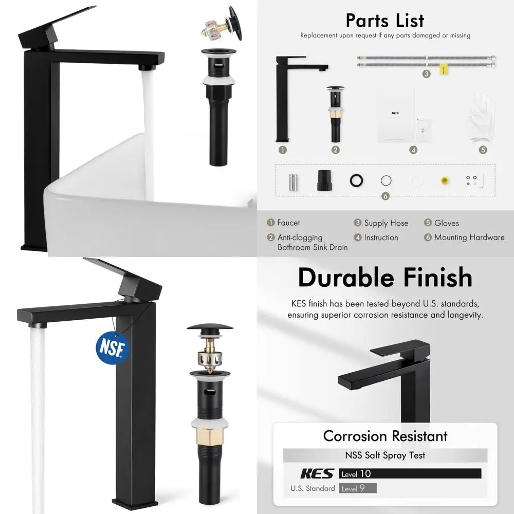 

Black Tall Bathroom Sink Faucet with Drain and Overflow, L3156BLFF12-BK-C1