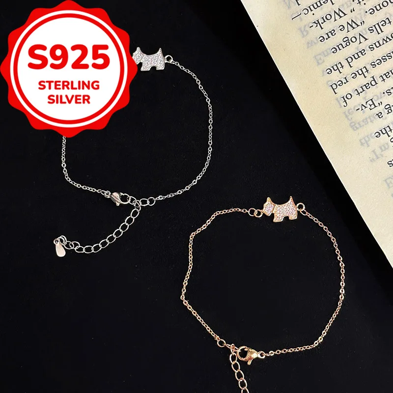 925 sterling silver temperament, light luxury, cute synthetic zircon puppy bracelet, versatile and elegant daily accessories