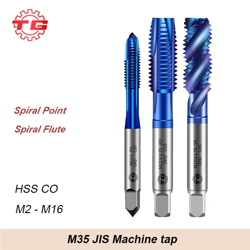 

JIS M35 HSS CO Spiral Fluted Spiral Point Straight Flute Tap Processing for Cast Iron Steel Stainless AL Etc.