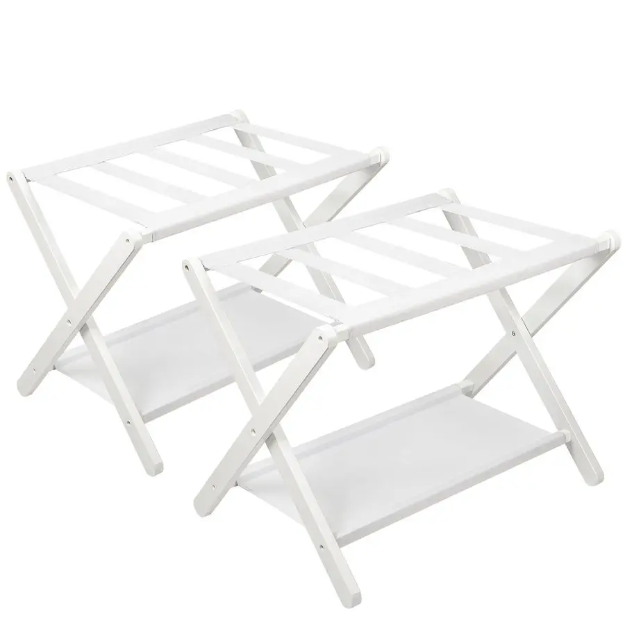 

Luggage Rack, Folding Suitcase Stand with Storage Shelf Set of 2, Bamboo Luggage Stand for Guest Room,Bedroon and Hotel,Holds up