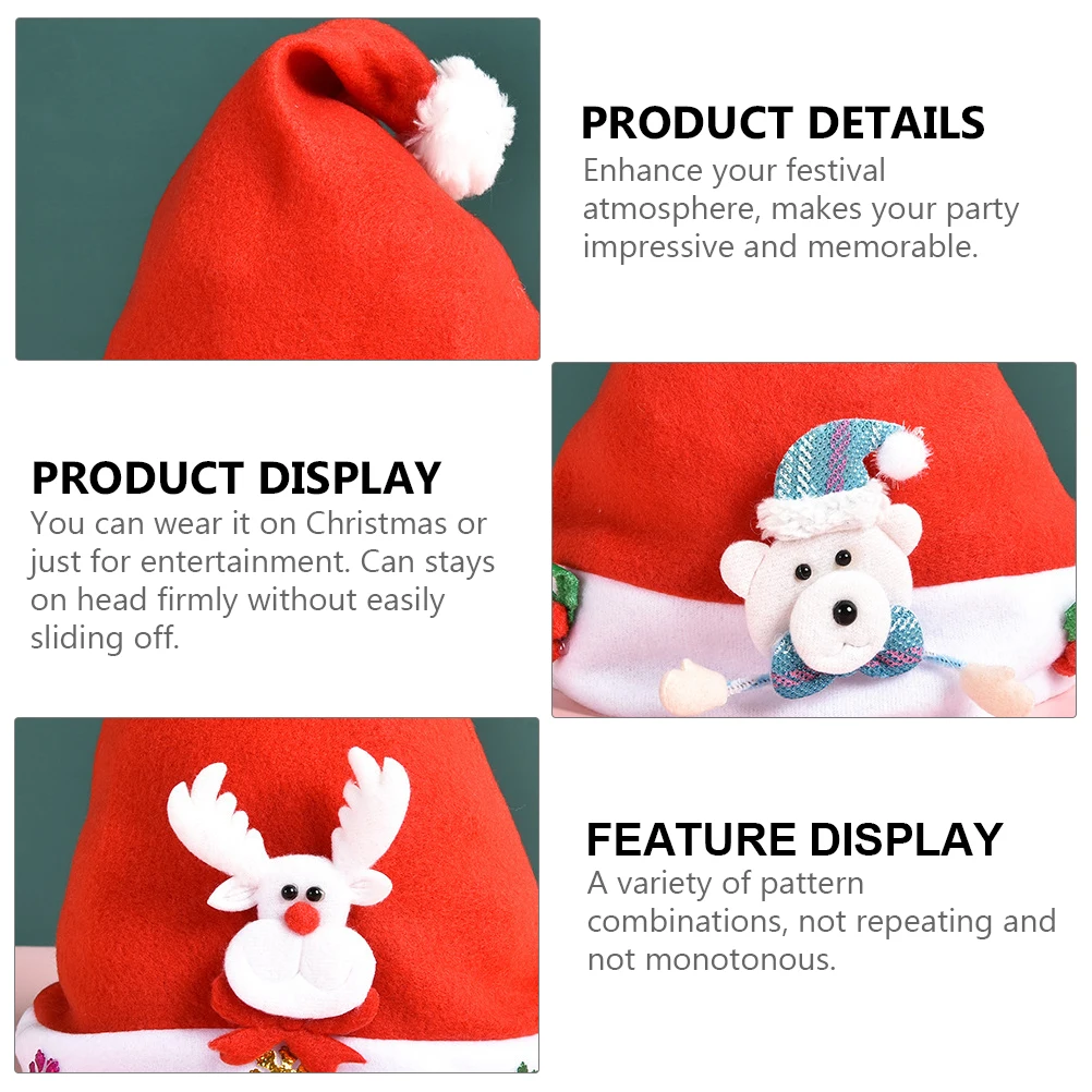 

7Pcs Children's Santa Claus Hat Christmas Costume Festival Holiday Xmas Printing Kids Wearable Reusable Party Supplies