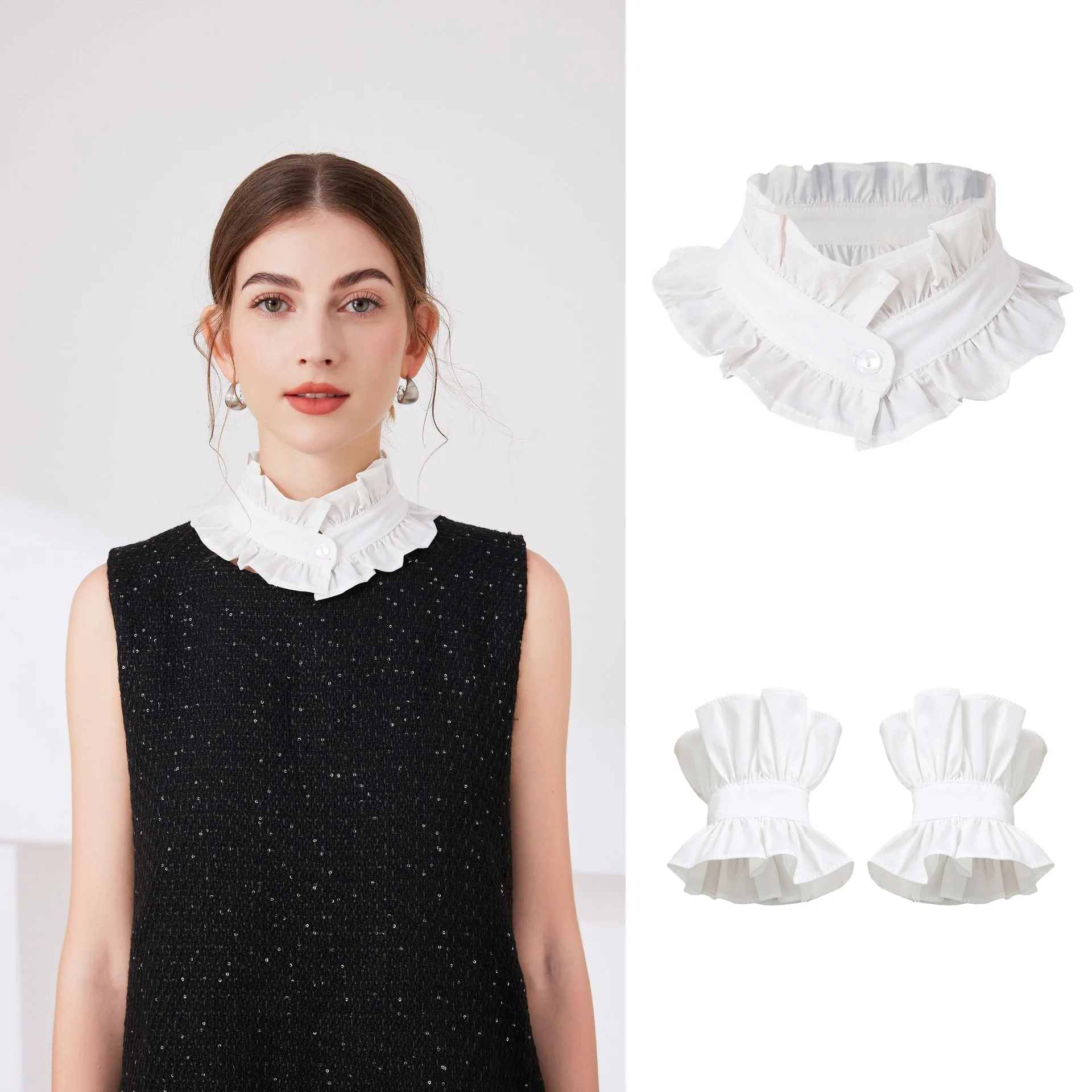 French Cotton Pleated Retro Noble Princess Standing Ruffled Versatile Fake Collar