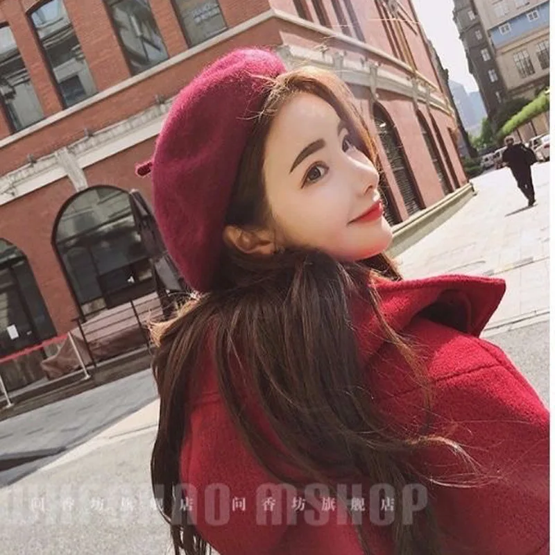Zimowy Jesienny Wełniany Beret Damski Gruby Ciepły Tekstura 3D Retro Artysta Wyszczuplający Twarz Codzienny Modny Czapka Beanie dla Kobiet na Zewnątrz