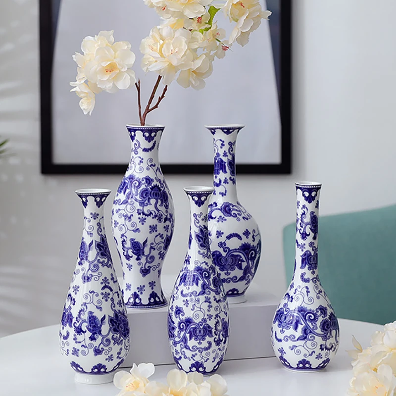 Chinese Blue and White Porcelain Vase Ceramic Flower Arrangement Container Home Decor Living Room Dining Table Hydroponic Vase