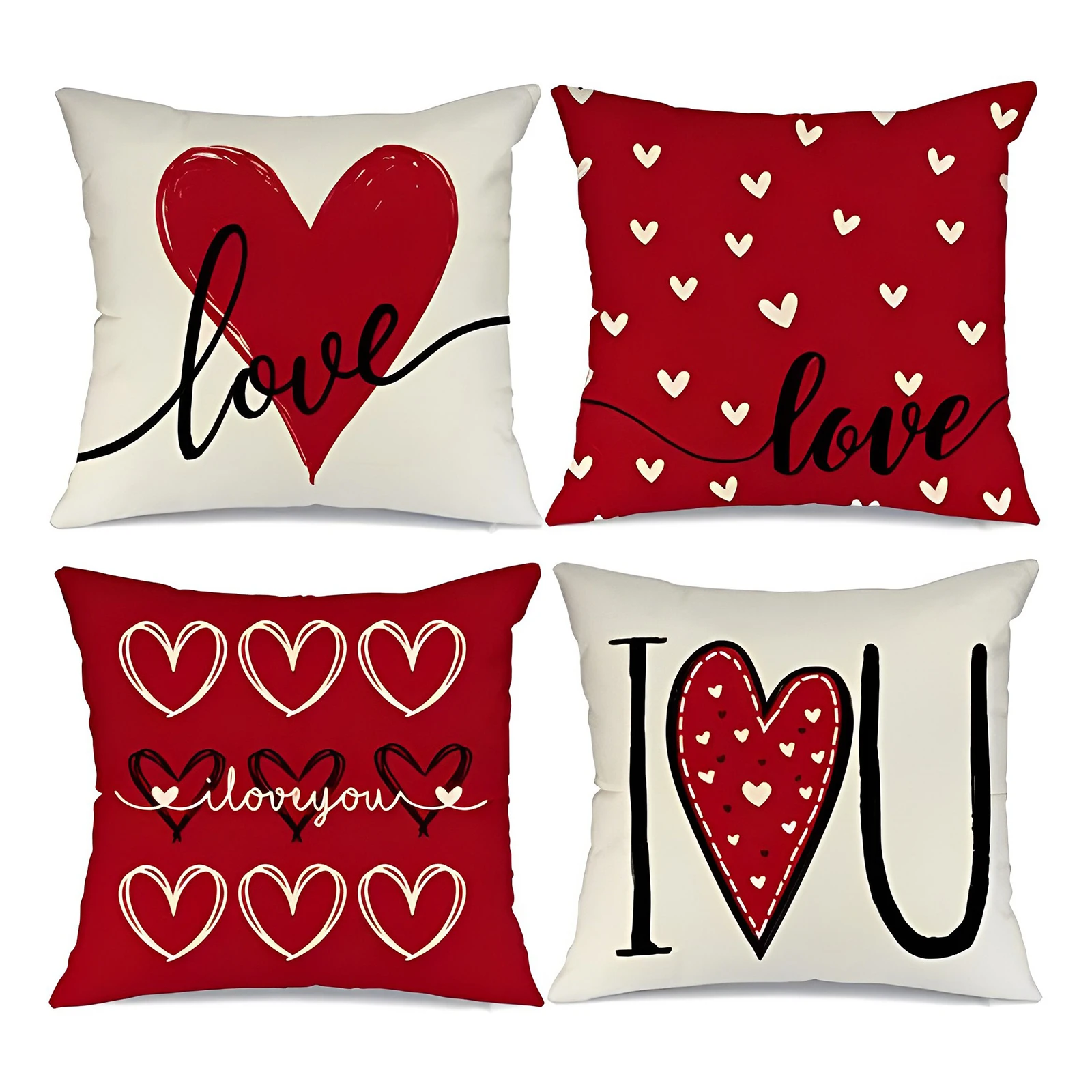 

4pcs Valentine's Day Linen Pillowcase Love Letter Printing Living Room Sofa Bedroom Pillowcase 45x 45cm