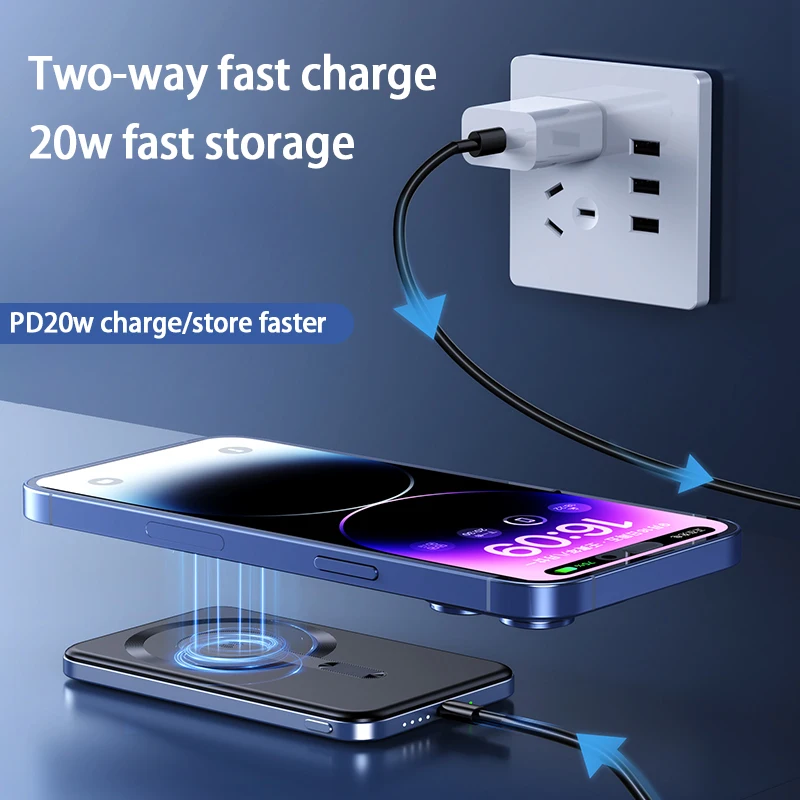 Dünne kabellose Powerbank, magnetisch, PD20W, 5000 mAh, tragbar, schnelles Aufladen, externer Akku für Magsafe, für iPhone 16 15 14 13