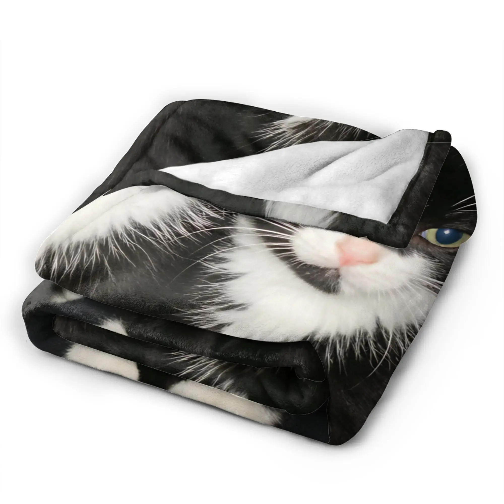 Warm BlanketGirls Boys Airplane Travel Black & White Tuxedo Cat Throw Blanket  Flannel Bedspread For Home Decor Sofa Bed Cover - view 4