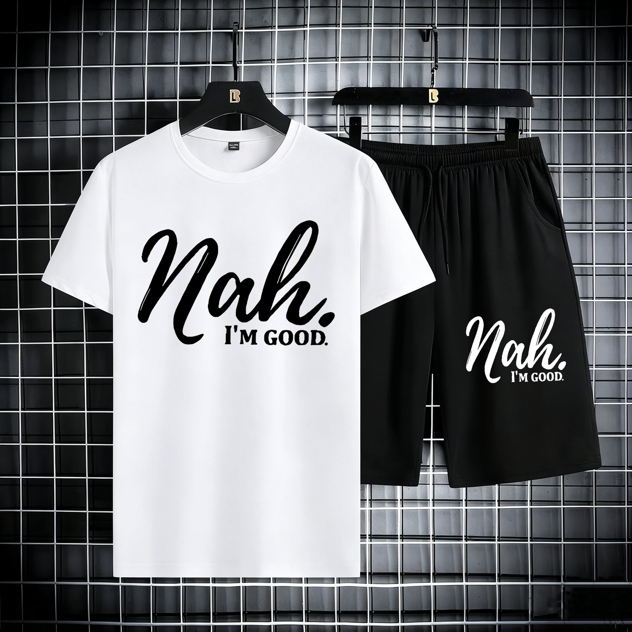 

Nah I'M Good Prints Mens Cotton Summer Classic Short Suits Lightweight Pocket Bottom Cool All-Match Streetwear Comfy Clothes