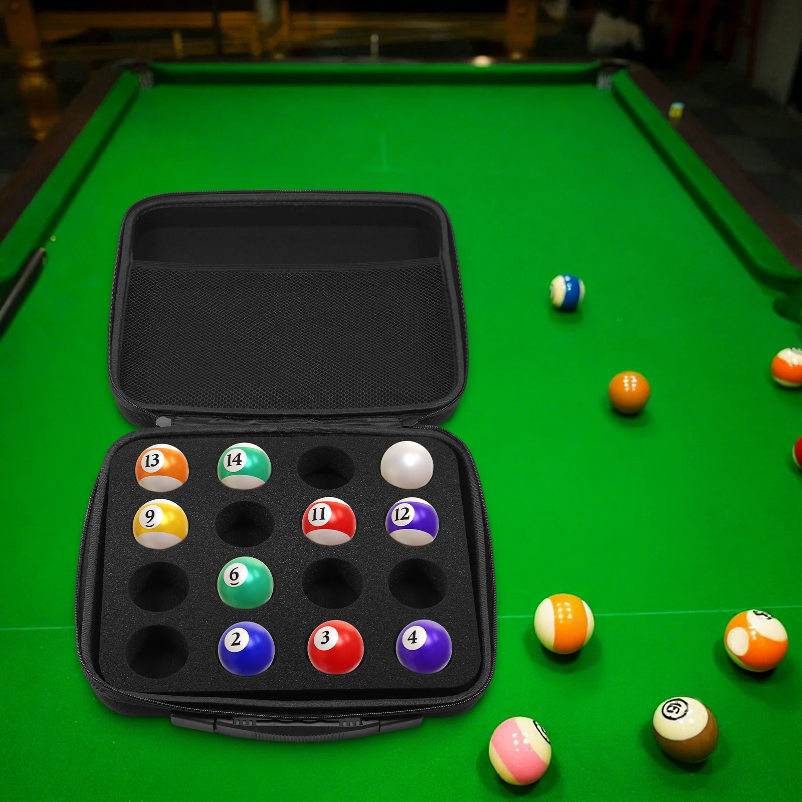 16-Poolball-Tragetasche mit großer Netztasche, doppelter Reißverschluss, Billardball-Tourname-Aufbewahrungstasche für Club-Billard-Zubehör