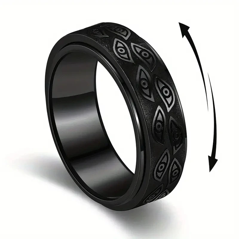 Antystresowe pierścienie ze stali nierdzewnej dla mężczyzn rzeźbione oko demona obrotowe Fidget niepokój wspólny pierścień biżuteria Bague Homme