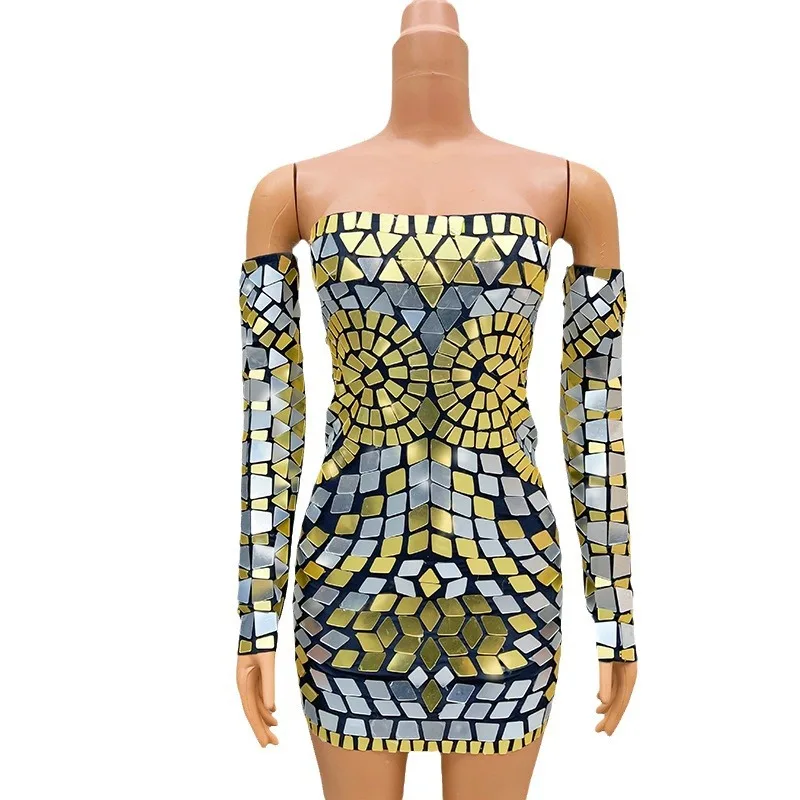 Design Tube Top Sequins Механическое вечернее платье Stage Performance Talent Model Catwalk Star Red Carpet Live Broadcast 이브닝 파티드레스