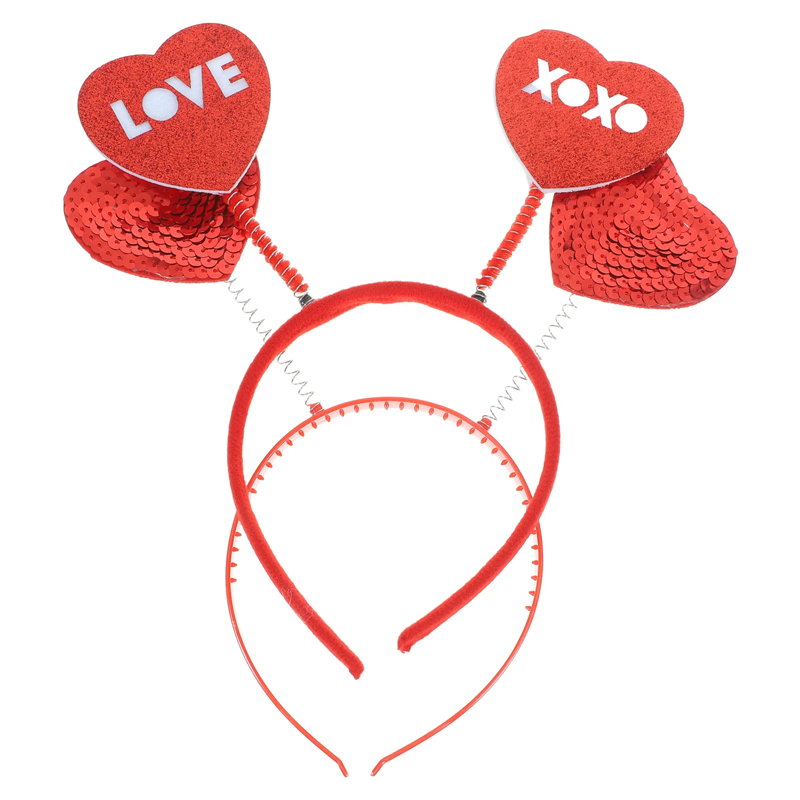 

2pcs Heart Shaped Sequin Headbands Valentine'S Day Hair Hoops For Girls Red Love Hairband Party Photo Props Durable Wedding