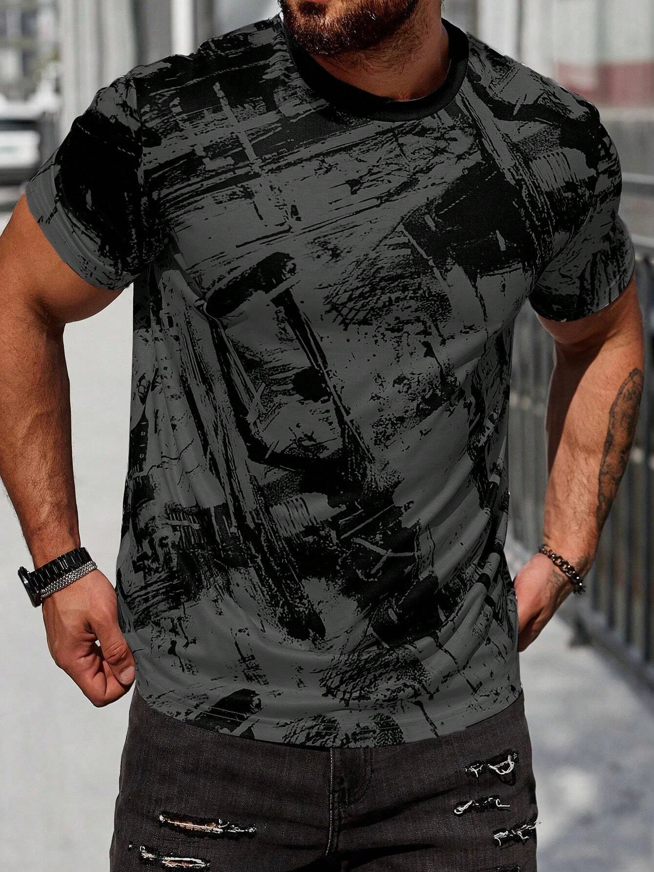 Men's New Blue Black Marble T-shirt Short Sleeve Men's 3D Full Print Shirt Loose Spring and Summer Cool Fashion Casual Print