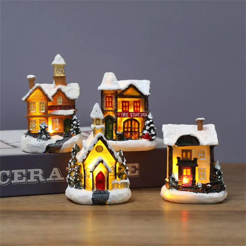 LED Night Light Christmas Ornaments 2025 Luminous Castle Snow House Sculpture Xmas Decoration For Home New Year Navidad