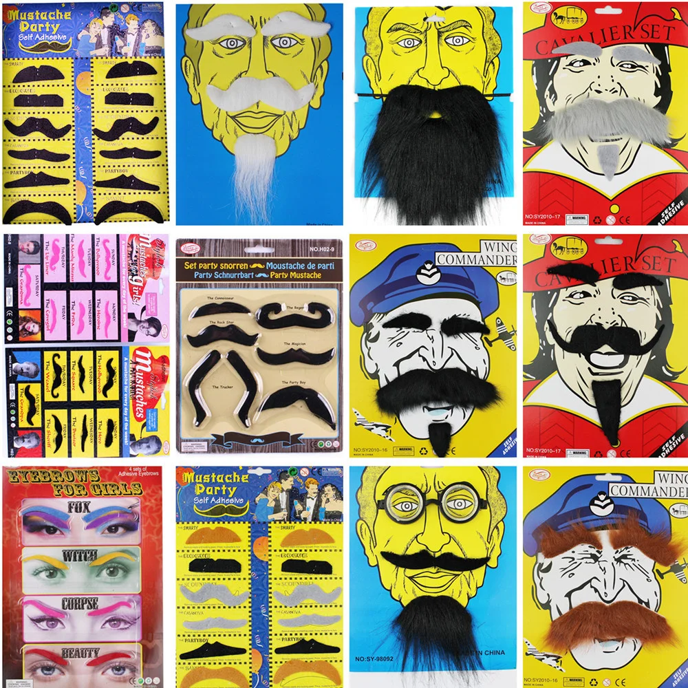 

12PCS Funny Fake Mustache Halloween Cosplay party Decorations Fancy Fake black beard Mexican Party Decoration Kids Adult