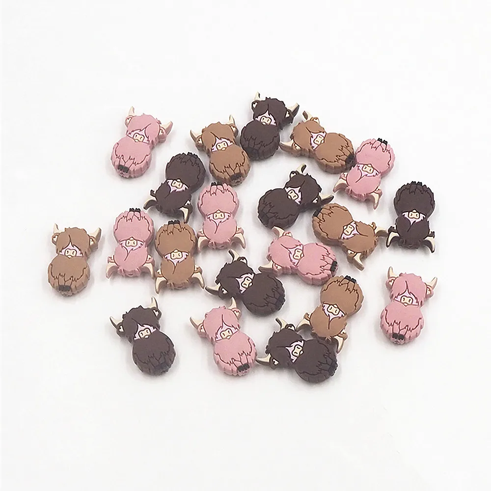 Chenkai 50PCS Highland Cow Beads Silicone Charms Focal Beads For Beadable Pens Character Beads For DIY Baby Pacifier Dummy Chain