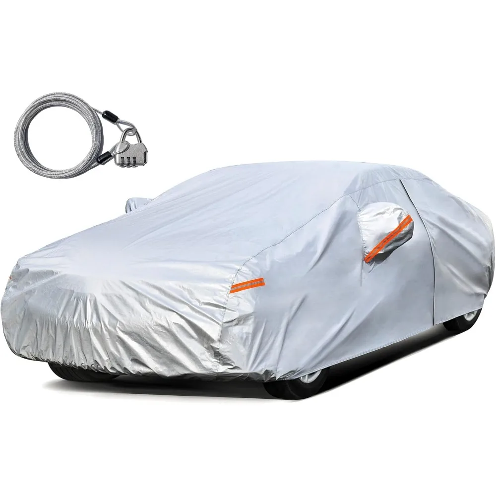 

Universal Waterproof Car Cover with Lock and Zipper, All-Weather UV Rain Protection for Sedans (176-184 Inch)