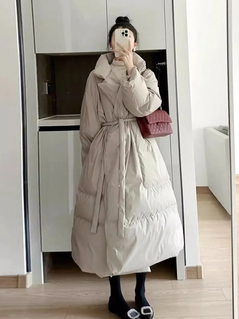 Banadge Tunic Abrigos Turn Down Collar Invierno 2025 Woman Outerwears Winter Jacket Lazy Style Parkas Korean Chic Long Coats