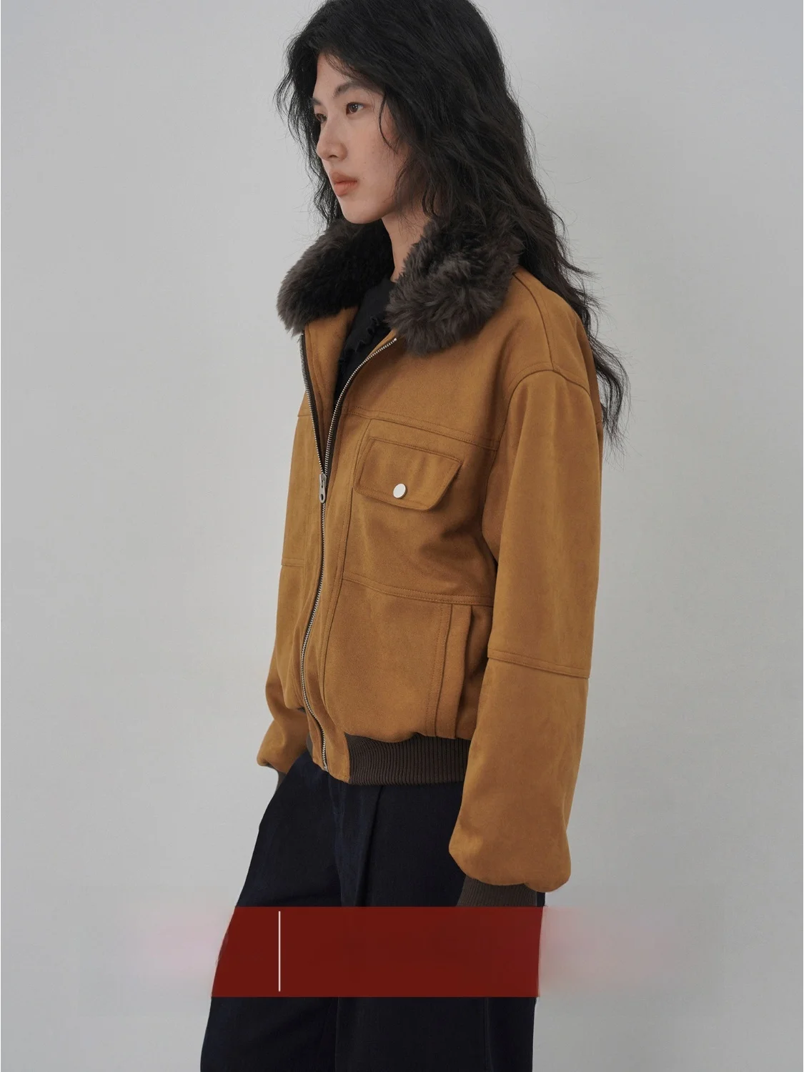 

EIGHTHMONTH Vintage Suede Cotton Jaet Women's Loose Slimming Jaet Autumn Winter New Sle Polyester Fiber Long Sve Zip...