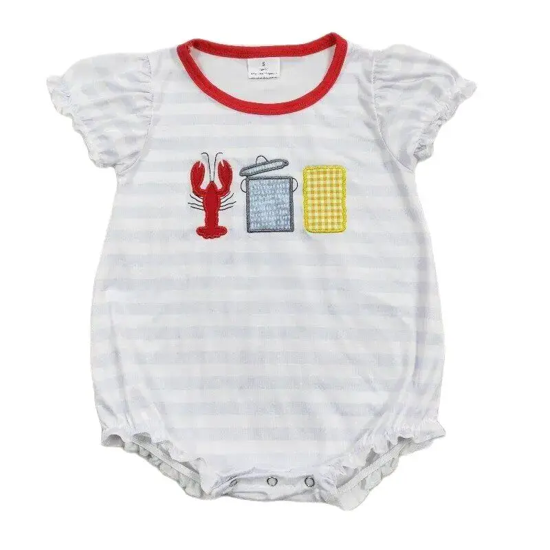 

Infant girls embroidery crawfish Rompers Clothing Newborn boutique wholesale sleeper baby kids bubble Sleeves onesie hot sale