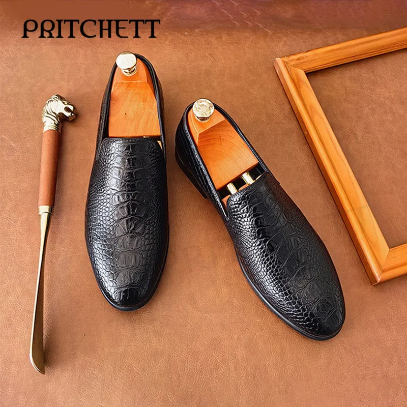 

Crocodile Pattern Large Size Leather Shoes Men's Casual Fashion Leather Shoes Slip-On Loafers Personality Business Men's Shoes