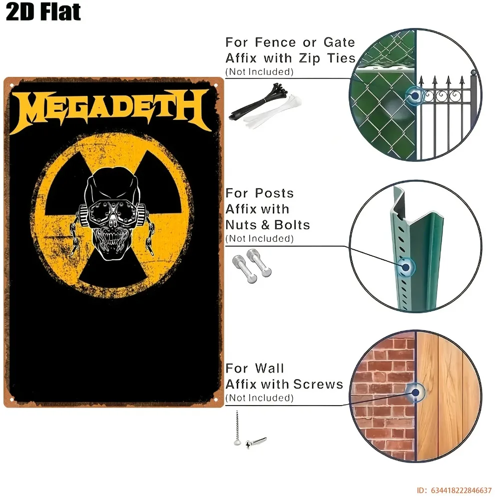 2D شقة، 1PC علامة معدنية خمر |   شعار فرقة Megadeth مع هيكل عظمي في المركز ورمز الإشعاع النووي #2
