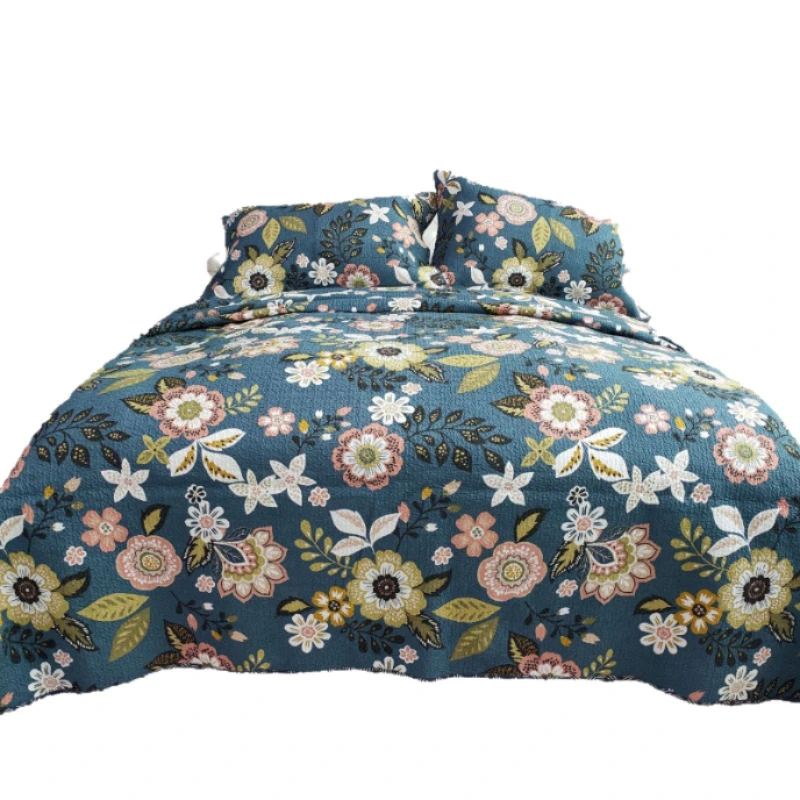 

Printed Cotton 3-Piece Bedspread Set - Channel Quilted Design Quilt, High-Temperature Washable & Machine Dryable, Queen Size