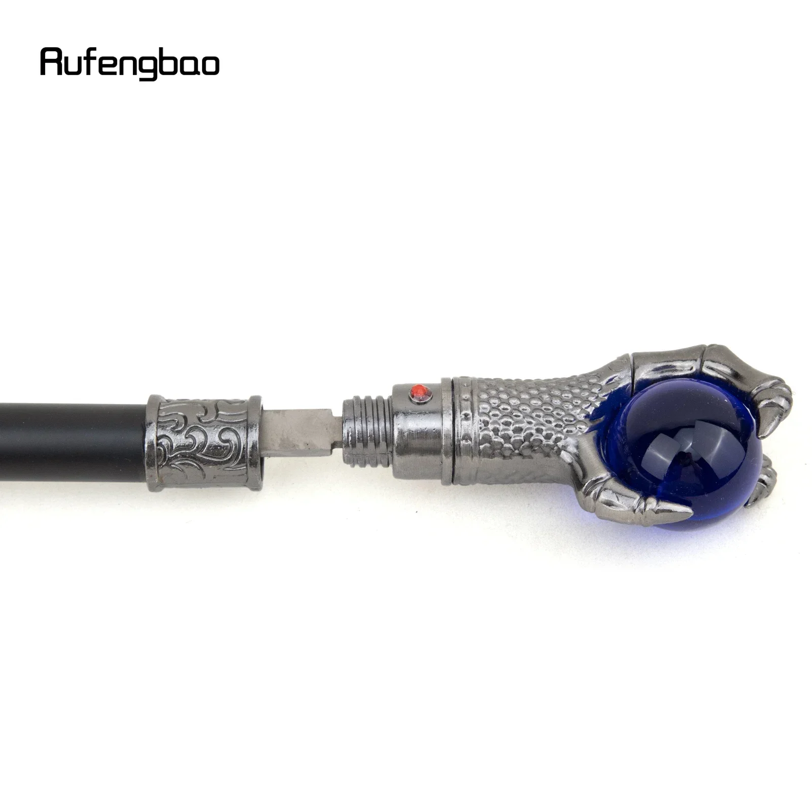 Silver Dragon Claw Grasp Blue Glass Ball Walking Stick with Hidden Plate  Performance stage Cane 93cm