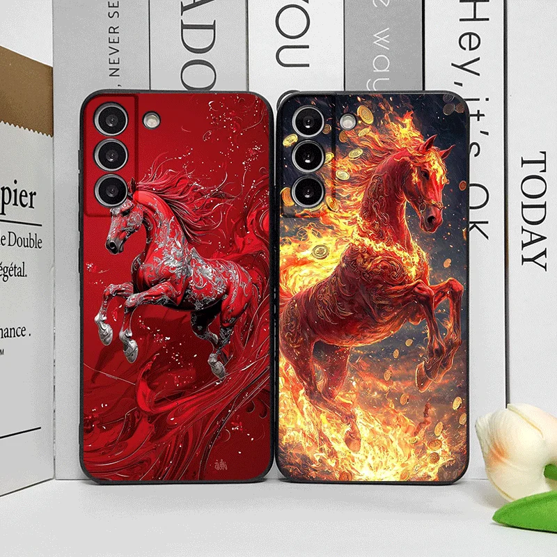 Funda de teléfono con estampado de caballo rojo de estilo chino a la moda para Samsung Galaxy A56 A42 A14 A55 A16 A54 A36 A53 A52 A51 A50 A15 fundas suaves
