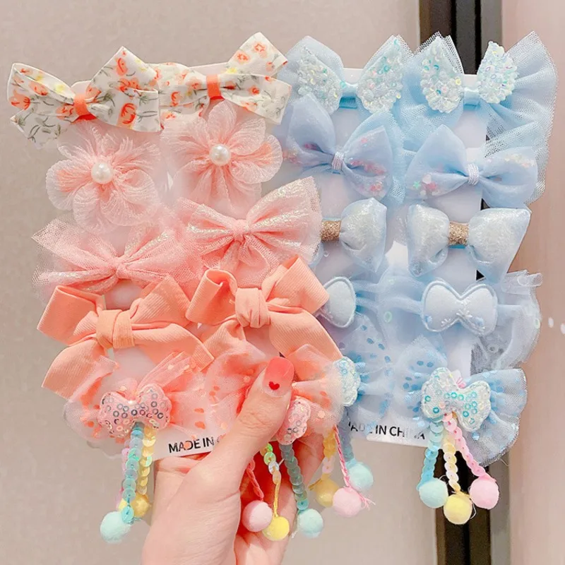 

Multi-Color Mesh Bow Barrettes Set 10PCS for Girls Kids Sweet Cute Hair Clips Non-Slip Soft Non-Damaging Fringe Side Accessories
