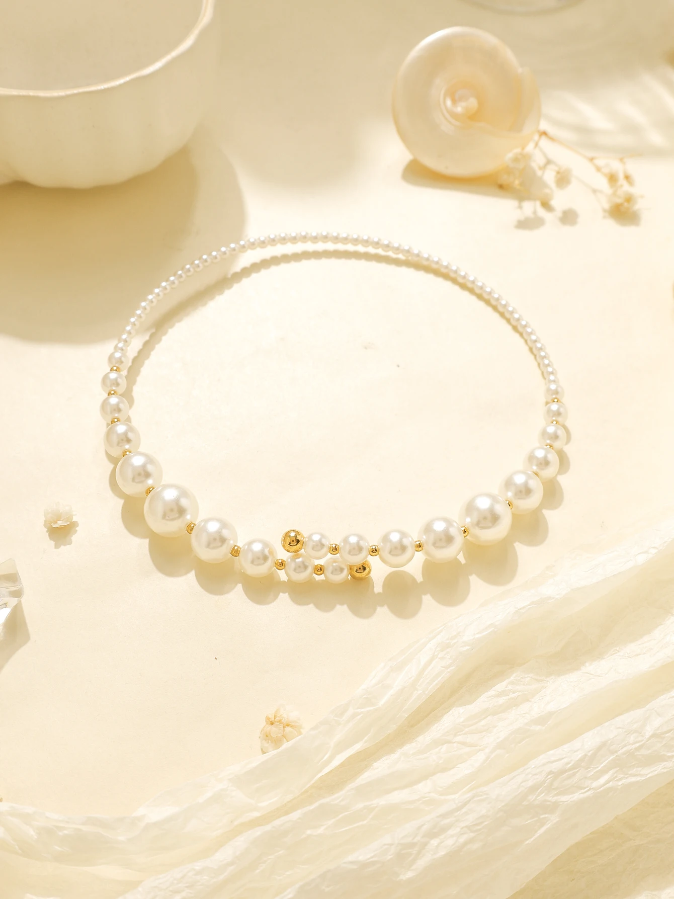 Sweet and Elegant Pearl Necklace Simple Pearl Beaded Collar Open Women's Neck Waterproof Jewelry Gift