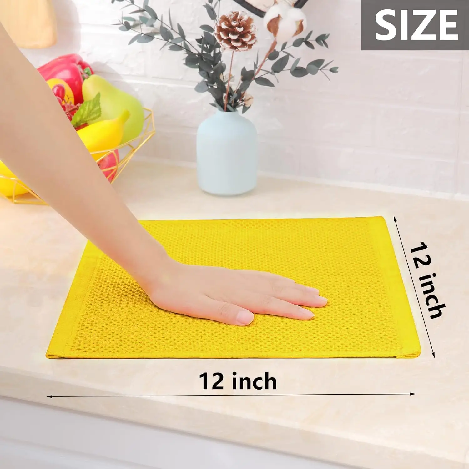 Cotton Honeycomb Kitchen Square Towel Set, Easy to Clean