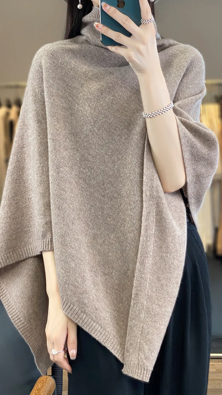 Autumn and winter new pure wool shawl scarf women's solid color Joker counter cloak outside the cloak.