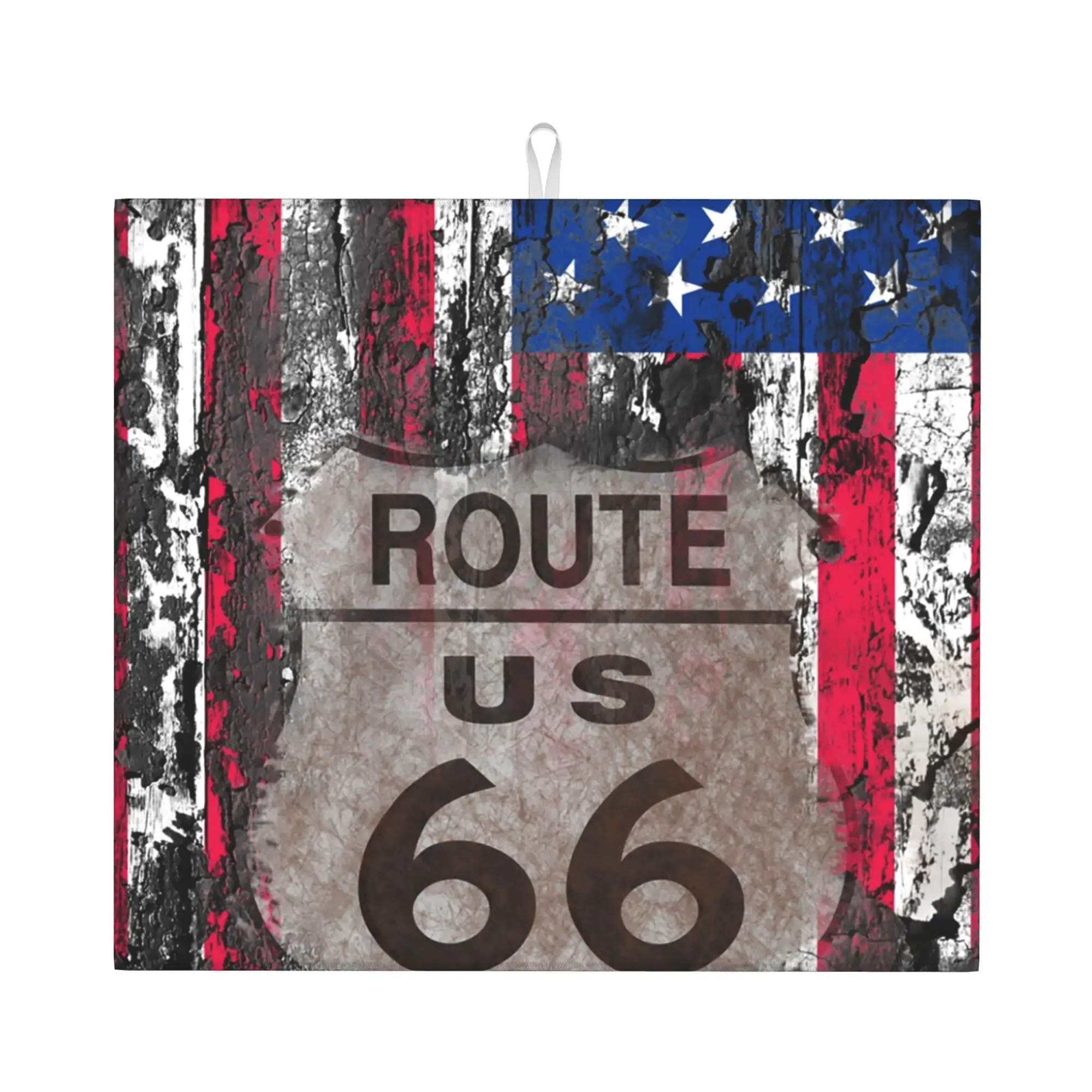 Vintage USA Flag Drying Mat For Kitchen Waterproof Non‑Slip Oil Proof Reusable US Route 66 Bathroom Countertop Protector Mat