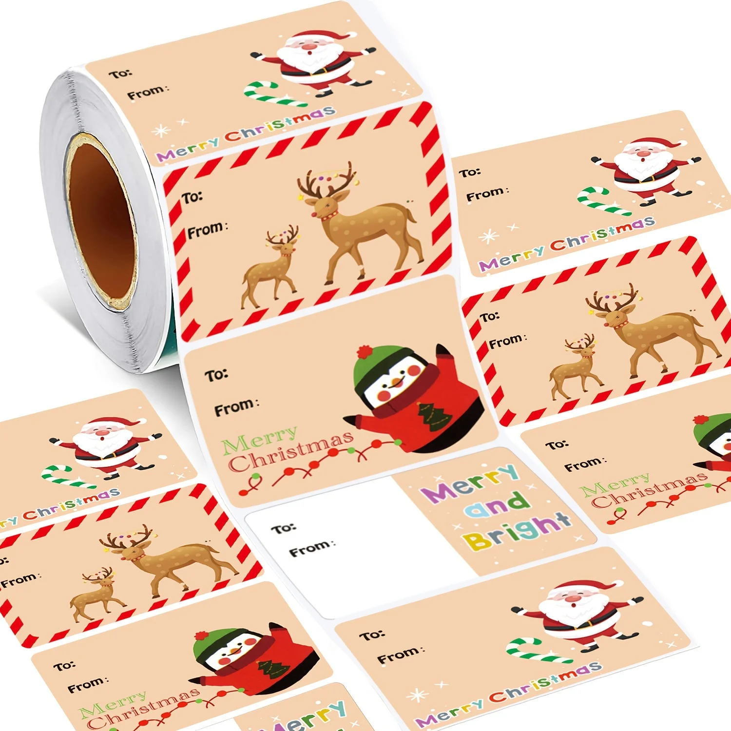 1roll/200pcs Christmas Gift Labels -Self-Adhesive Writable Labels with Santa,Reindeer,Merry Christmas Text - Red & Green Holiday
