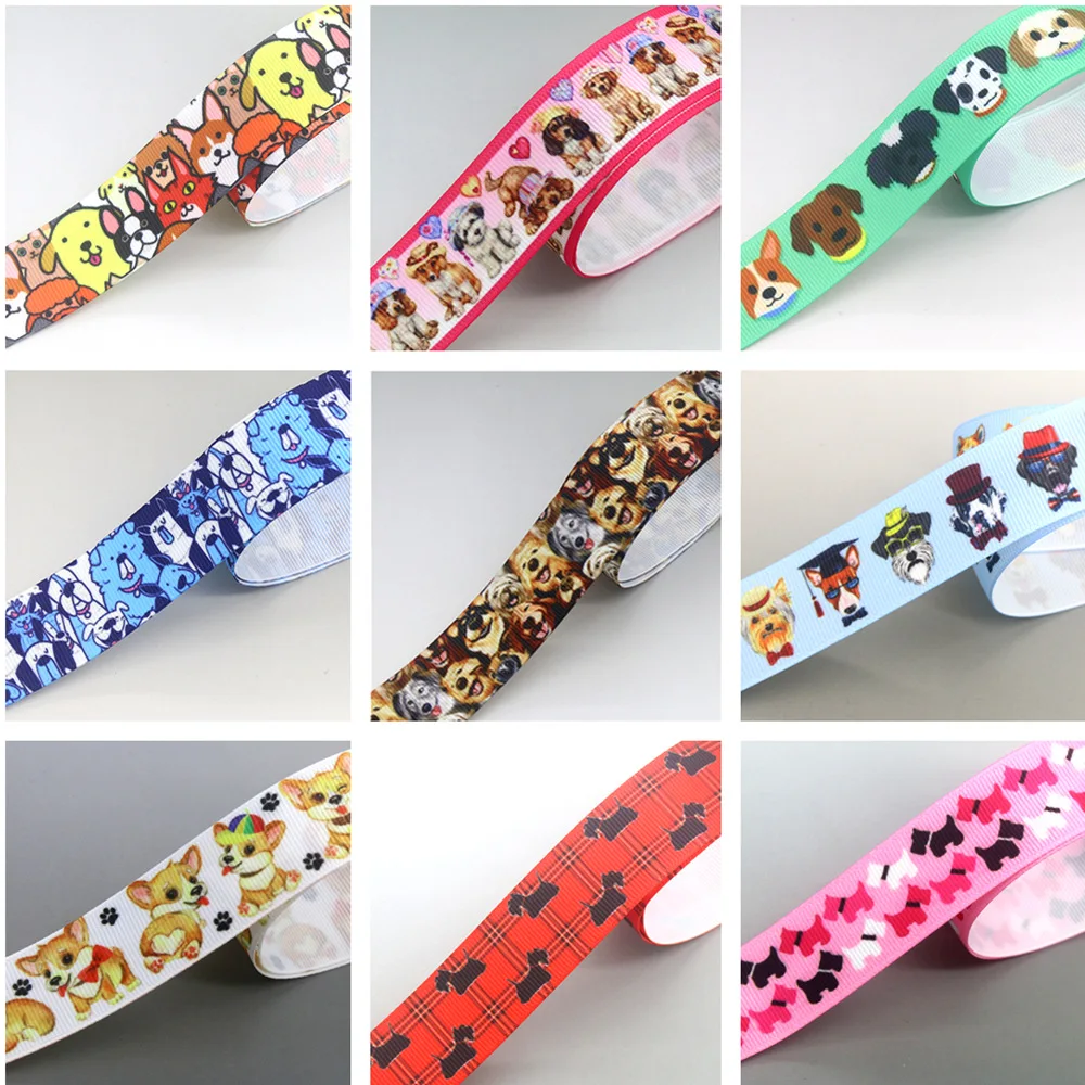 DHK 22mm 10yards Cartoon Scottish Dogs Printed Grosgrain Ribbon Accessories Headwear Decoration Collar DIY Sewing Craft B2389