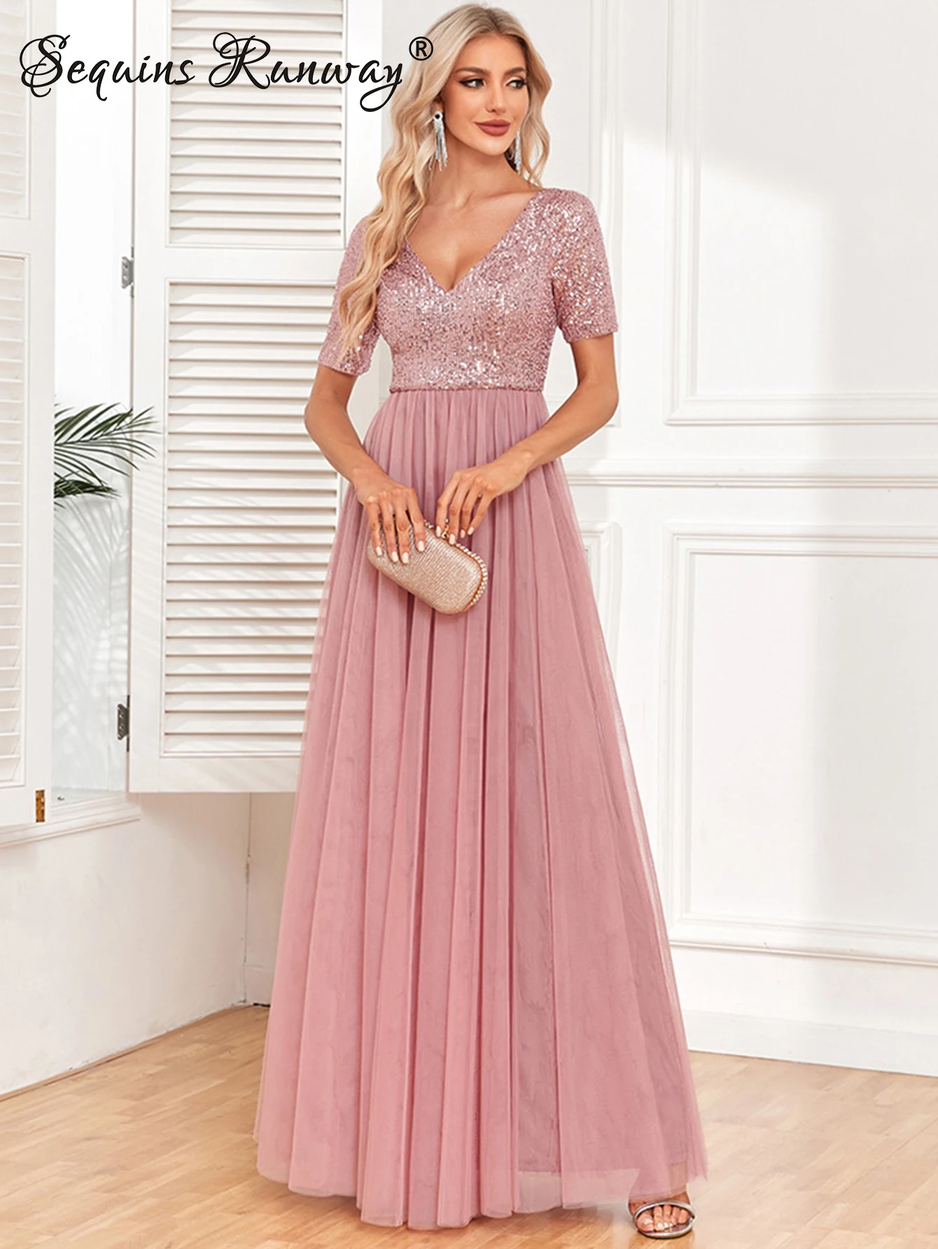 섹시한 백리스 메쉬 스팽글 맥시 여름 드레스 여성 우아한 생일 파티 드레스 여성 고급 프롬 이브닝 롱 드레스 베스티도스