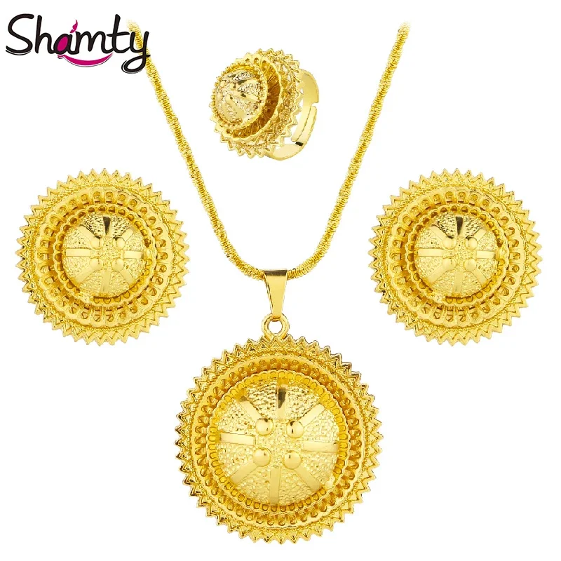 Shamty New Gold Colour Jewelry Sets Round Fashion Jewelry Party sets Ethiopian African Wedding Jewelry A40005