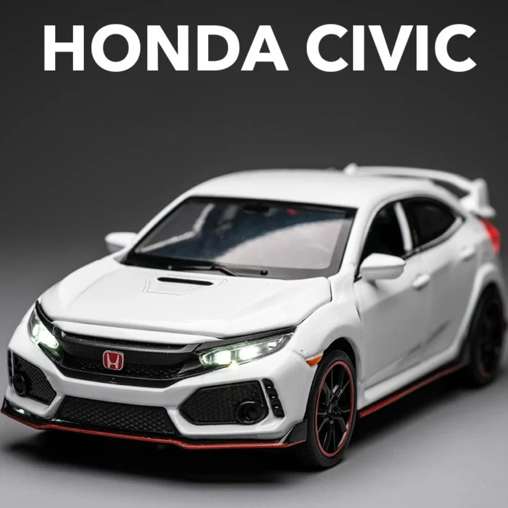 

Масштаб 1:32, модель игрушечного автомобиля Honda Civic Type-R, металлический литой под давлением звук, свет, миниатюрные игрушки, модели, коллекция хобби, подарки