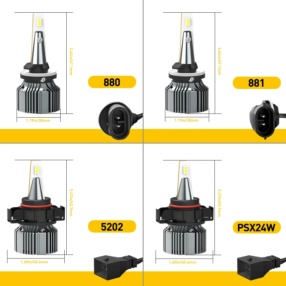 AUXITO H8 H9 H11 LED Canbus Fog Lights Bulb 880 881 H27 PSX24W PSX26W 9006 H10 5202 LED No Error DRL Car Daytime Running Lamp