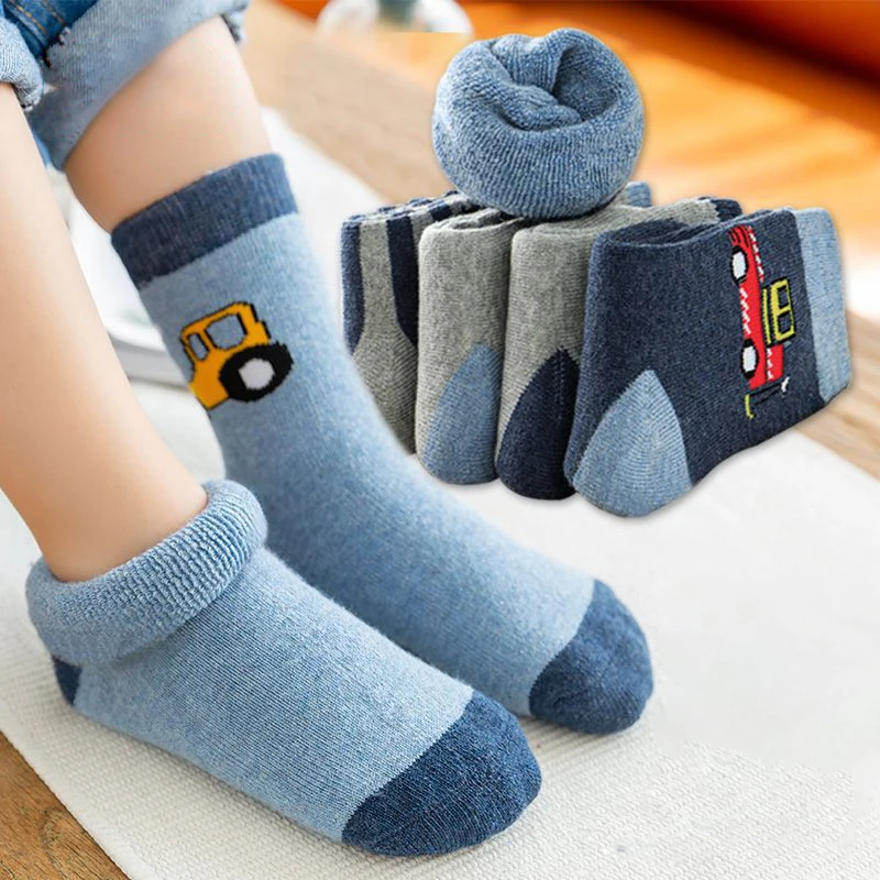 

5Pairs Winter Warm Kids Socks 1-12year Boys Thicken Cotton Mid Tube Sock Baby Footwear Children Clothes Accessories Velvet Liner