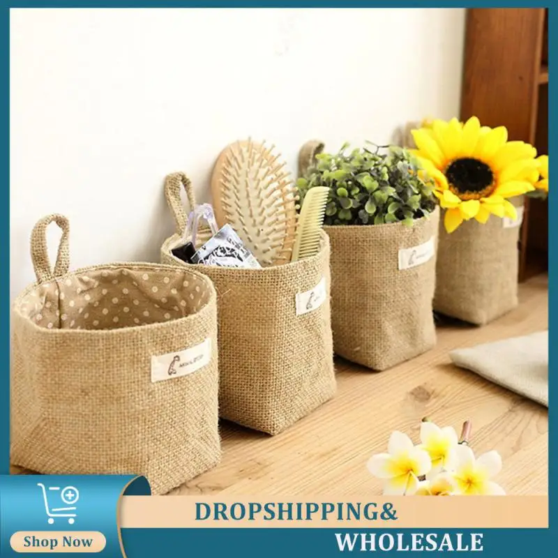 Sundries Organizer Big Round Mouth Feel Comfortable Cotton Linen Blue Bags Cotton And Linen Storage Bag Hanging Design 50g