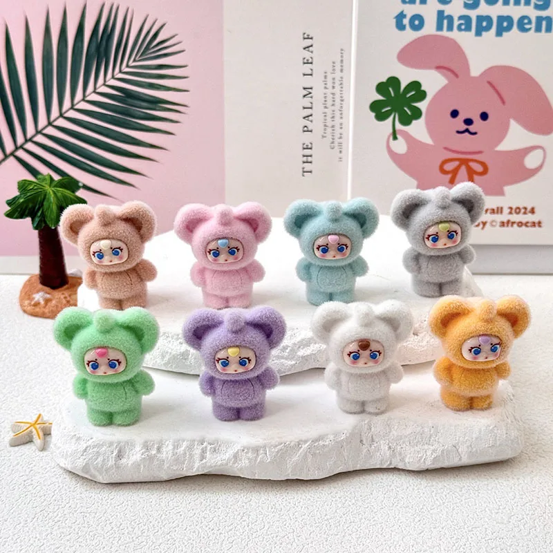

10pcs/set Flocking Elephant Doll Anime Figurine Pendant Toy Flocked Diy Decorative Desktop Car Ornaments Keychain Gift