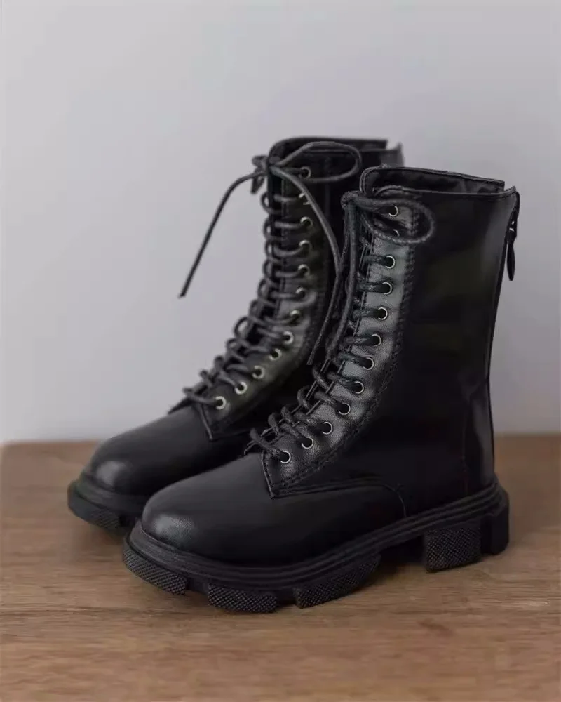 

BJD doll shoes - suitable for ID75 size, black heavy-duty moccasin-style leather boots doll accessories