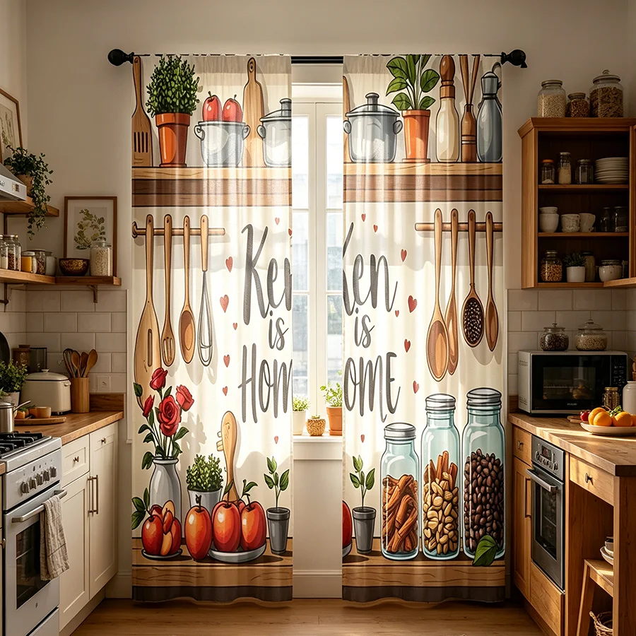 2-piece set, fun kitchen multifunctional polyester fabric with window screen, no need for electric holiday wall decoration