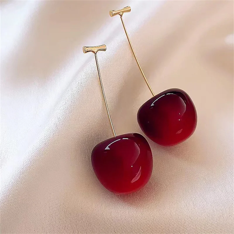 Cute Cherry Fruit Drop Dangle Earrings Fashionable Sweet Cherry Pendant Earrings For Women Wedding Party Jewelry Accessories