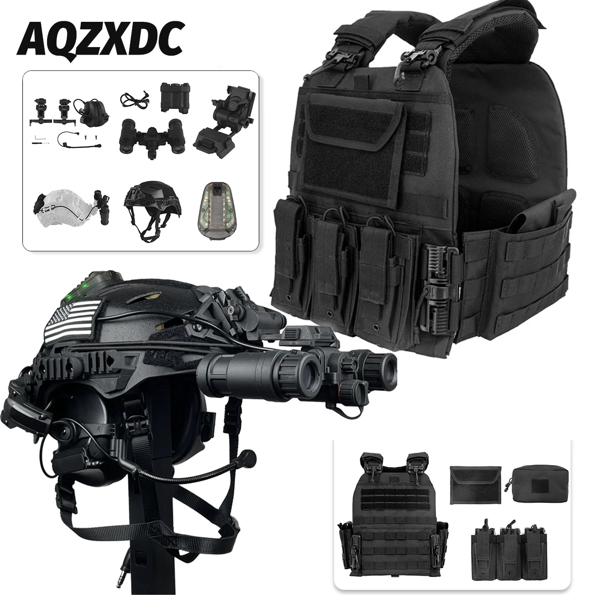 

Hunting Vest Suit with Wendy Helmet Tactical Headset Night Vision Model Outdoor CS Airsoft Shooting Military Fans Cosplay Props